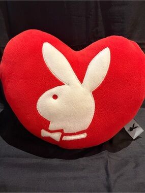 PLAYBOY Red Heart Bunny Logo Plush Accent Pillow
